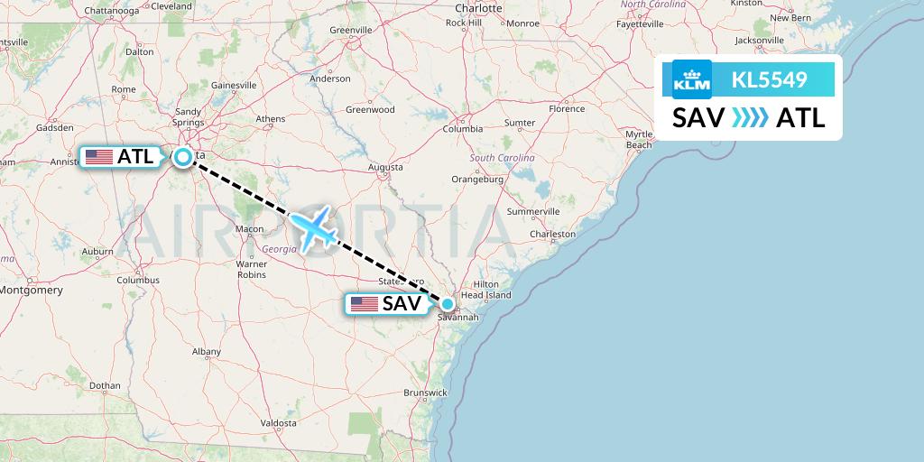 KL5549 KLM Flight Map: Savannah to Atlanta