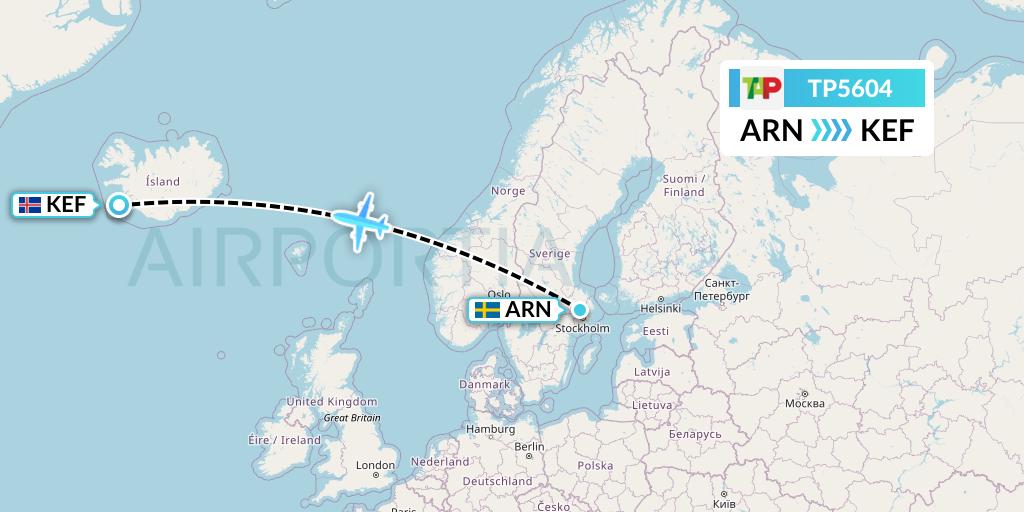 TP5604 TAP Portugal Flight Map: Stockholm to Reykjavik
