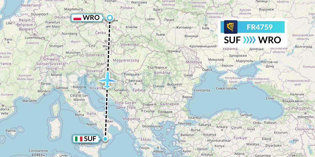FR4759 Ryanair Flight Map: Lamezia Terme to Wroclaw