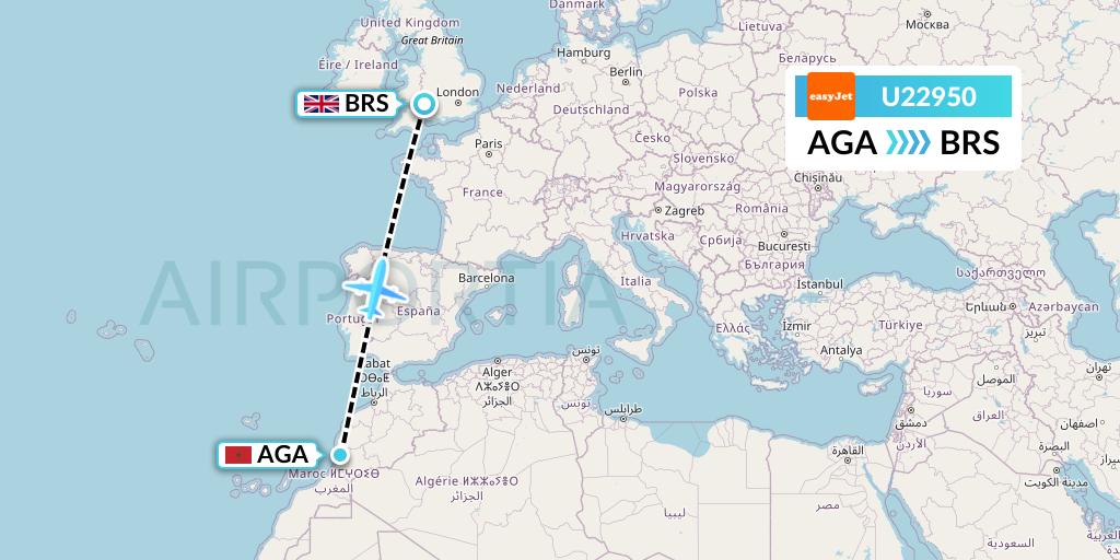 U22950 EasyJet Flight Map: Agadir to Bristol
