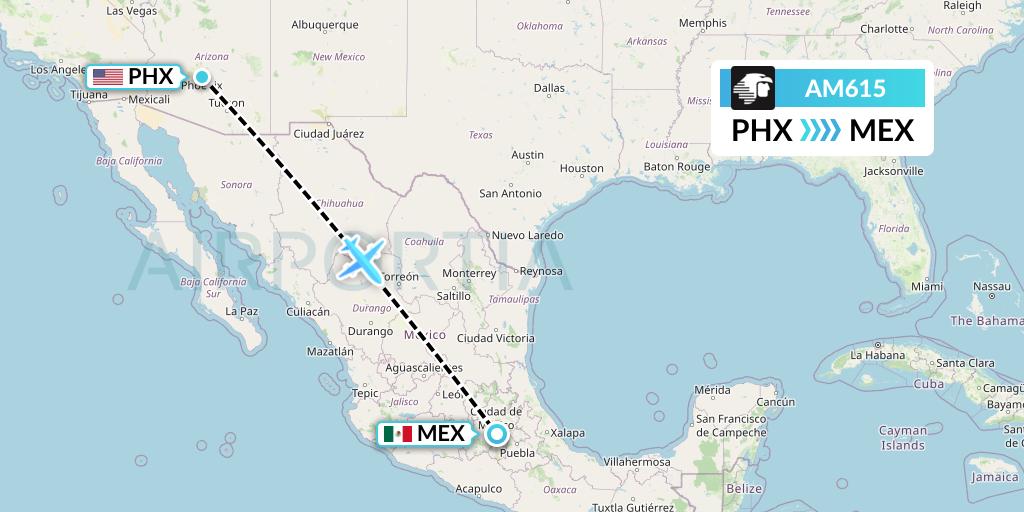 AM615 Aeromexico Flight Map: Phoenix to Mexico City