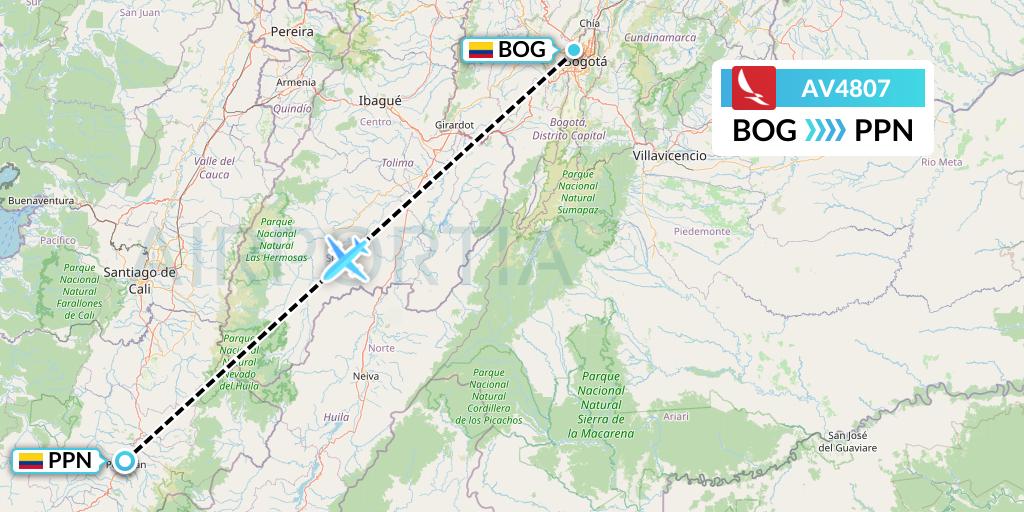 AV4807 Avianca Flight Map: Bogota to Popayan