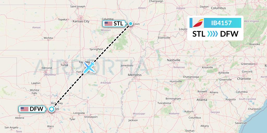 IB4157 Iberia Flight Map: St. Louis to Dallas