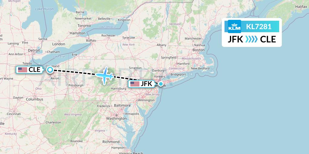 KL7281 KLM Flight Map: New York to Cleveland