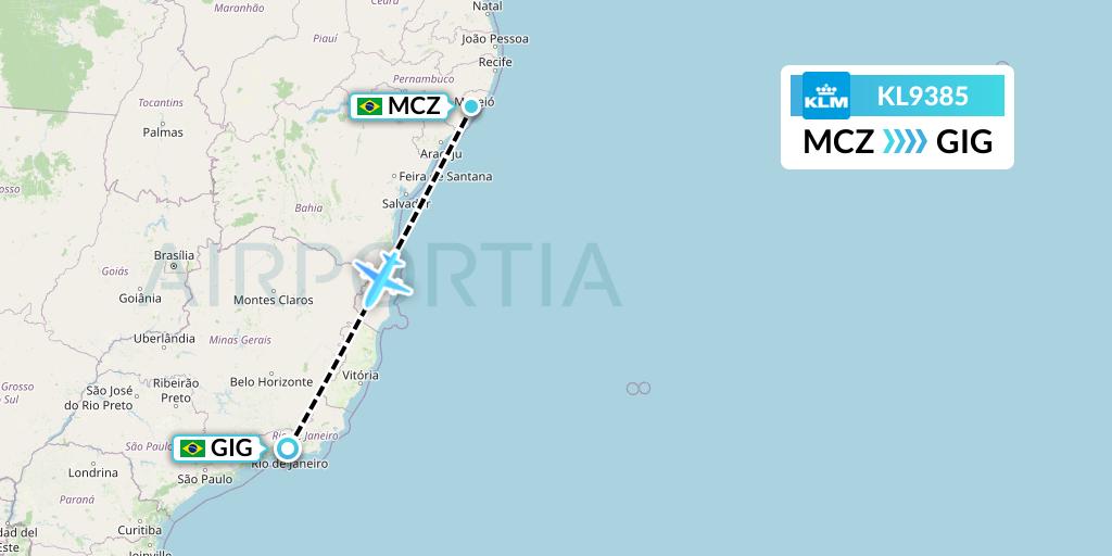 KL9385 KLM Flight Map: Maceio to Rio de Janeiro
