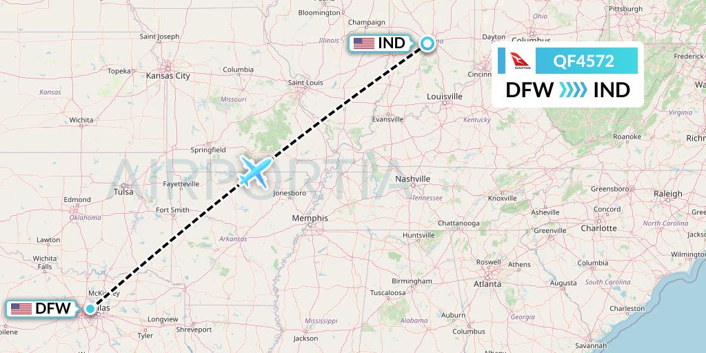 QF4572 Qantas Flight Map: Dallas to Indianapolis