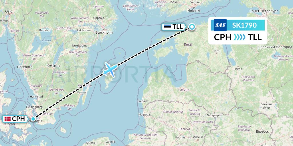 SK1790 SAS Flight Map: Copenhagen to Tallinn