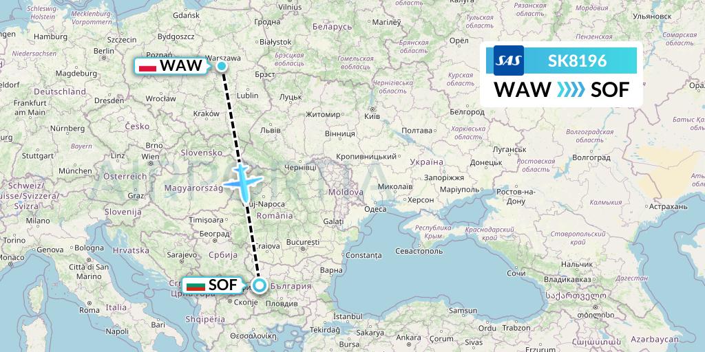 SK8196 SAS Flight Map: Warsaw to Sofia