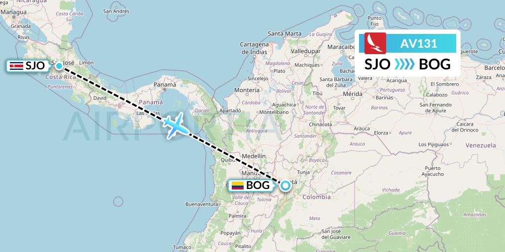 AV131 Avianca Flight Map: San Jose to Bogota