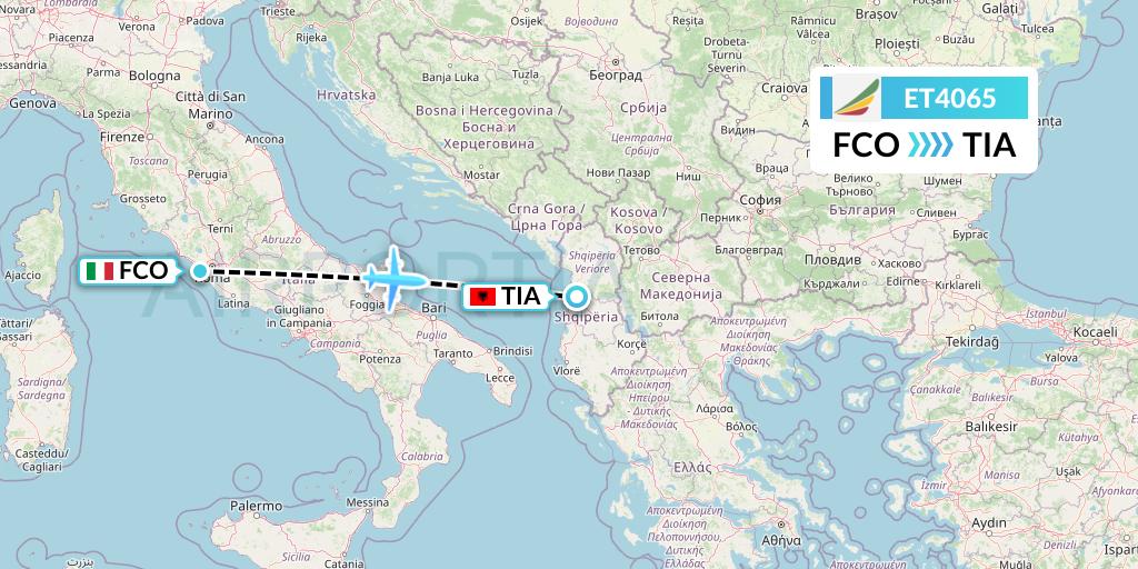 ET4065 Ethiopian Airlines Flight Map: Rome to Tirana