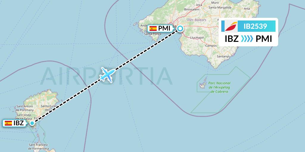 IB2539 Iberia Flight Map: Ibiza to Palma de Mallorca