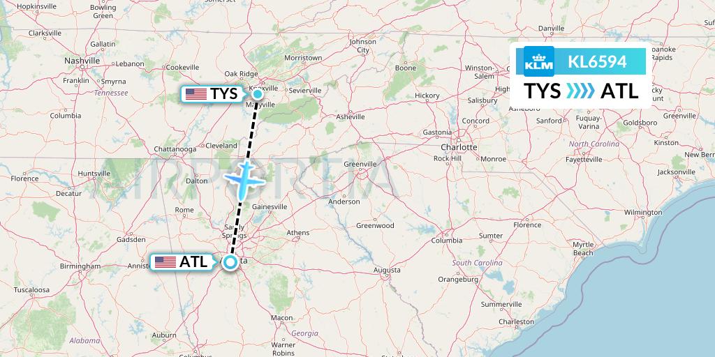 KL6594 KLM Flight Map: Knoxville to Atlanta