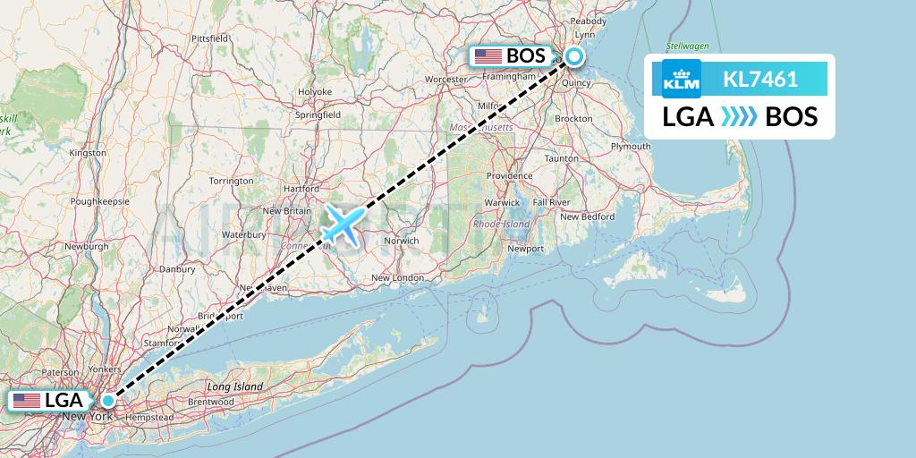 KL7461 KLM Flight Map: New York to Boston