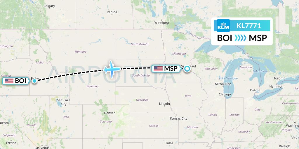 KL7771 KLM Flight Map: Boise to Minneapolis
