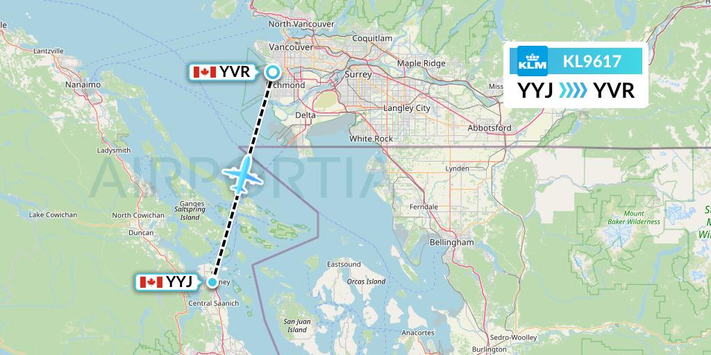 KL9617 KLM Flight Map: Victoria to Vancouver