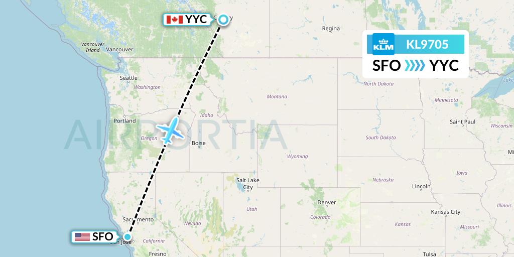 KL9705 KLM Flight Map: San Francisco to Calgary