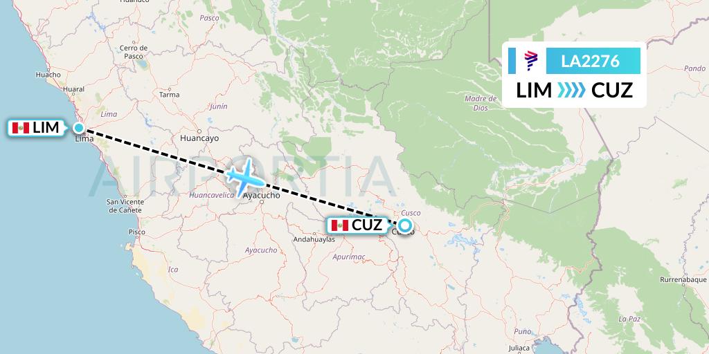 LA2276 LAN Airlines Flight Map: Lima to Cusco