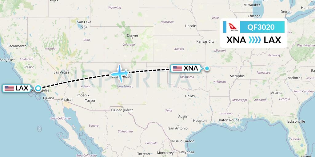 QF3020 Qantas Flight Map: Bentonville to Los Angeles