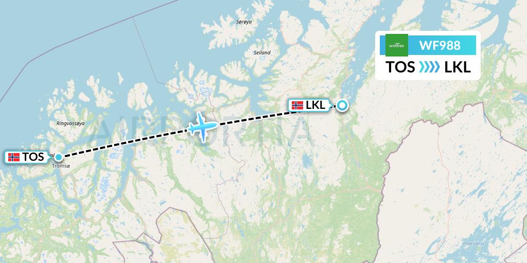 WF988 Wideroe Flight Map: Tromso to Lakselv