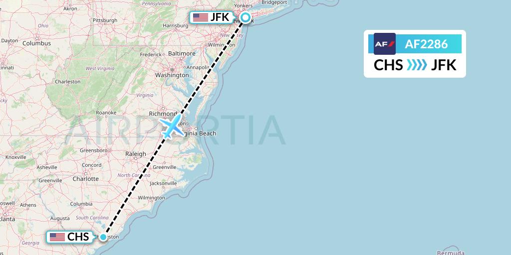 AF2286 Air France Flight Map: Charleston to New York
