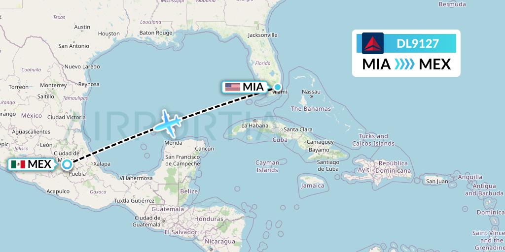 DL9127 Delta Air Lines Flight Map: Miami to Mexico City