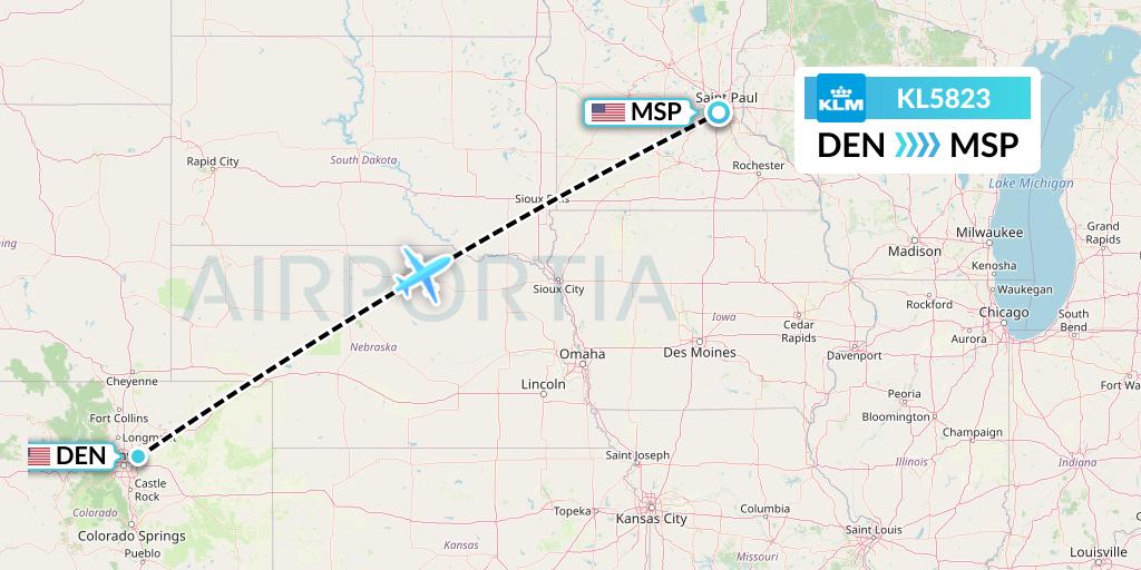 KL5823 KLM Flight Map: Denver to Minneapolis