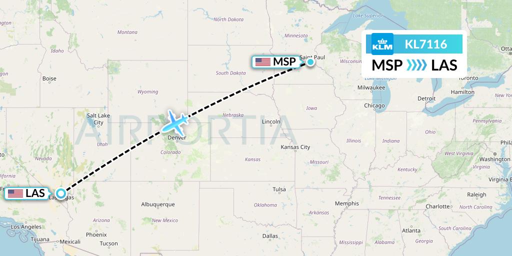 KL7116 KLM Flight Map: Minneapolis to Las Vegas