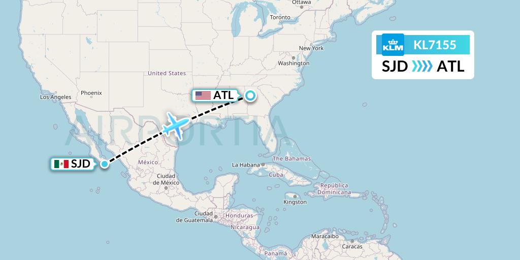 KL7155 KLM Flight Map: San Jose del Cabo to Atlanta