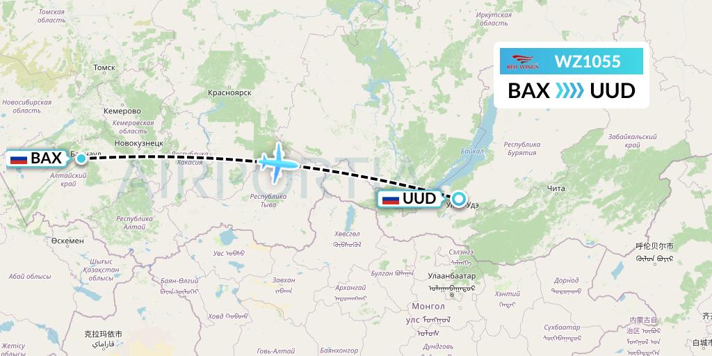 WZ1055 Red Wings Flight Map: Barnaul to Ulan-Ude