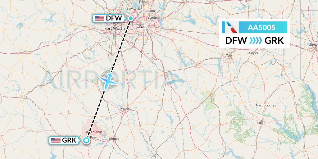 AA5005 American Airlines Flight Map: Dallas to Killeen