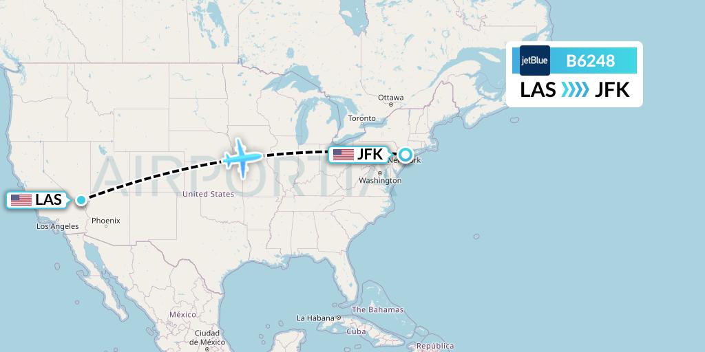 B6248 JetBlue Airways Flight Map: Las Vegas to New York