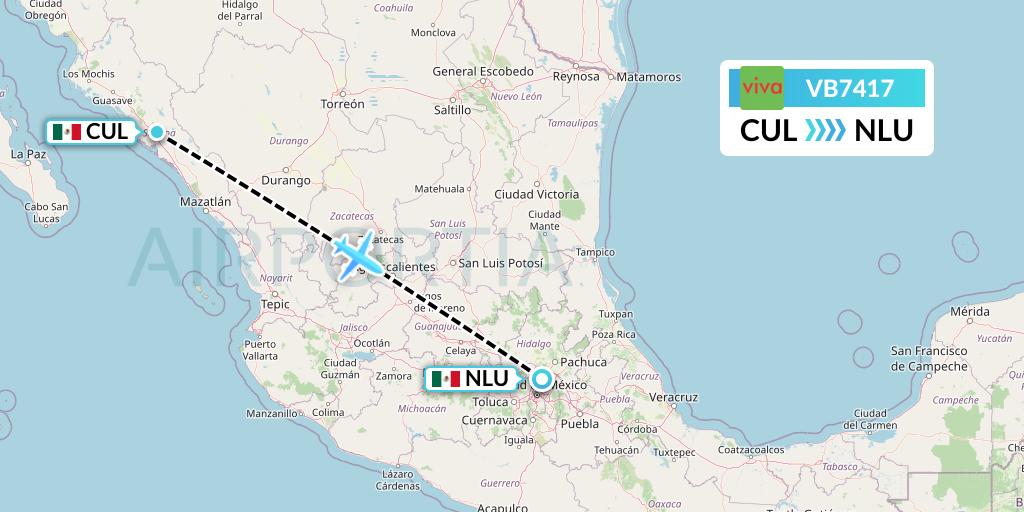 VB7417 VivaAerobus Flight Map: Culiacan to Reyes Acozac