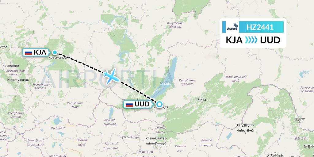 HZ2441 Aurora Flight Map: Krasnoyarsk to Ulan-Ude