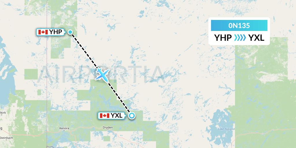 0N135 North Star Air Flight Map: Poplar Hill to Sioux Lookout