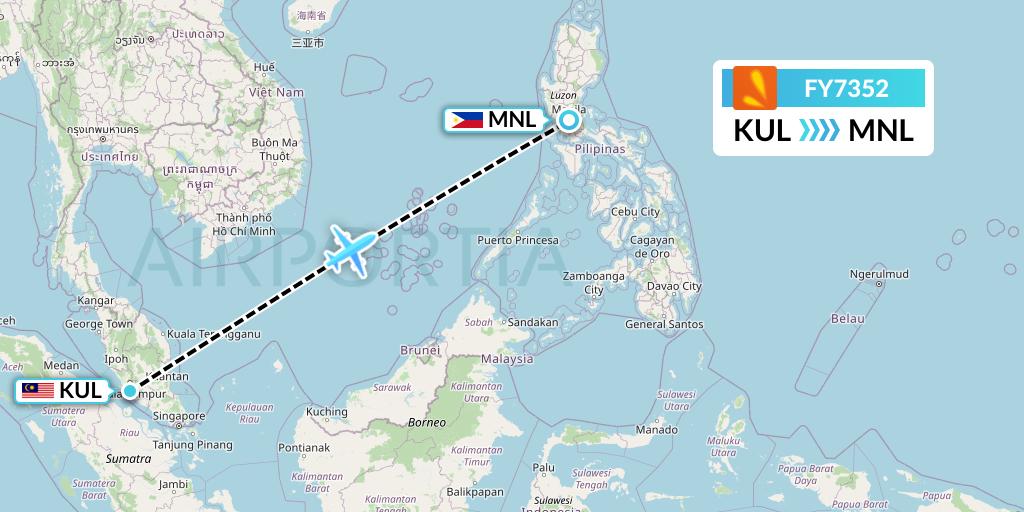 FY7352 Firefly Flight Map: Kuala Lumpur to Manila