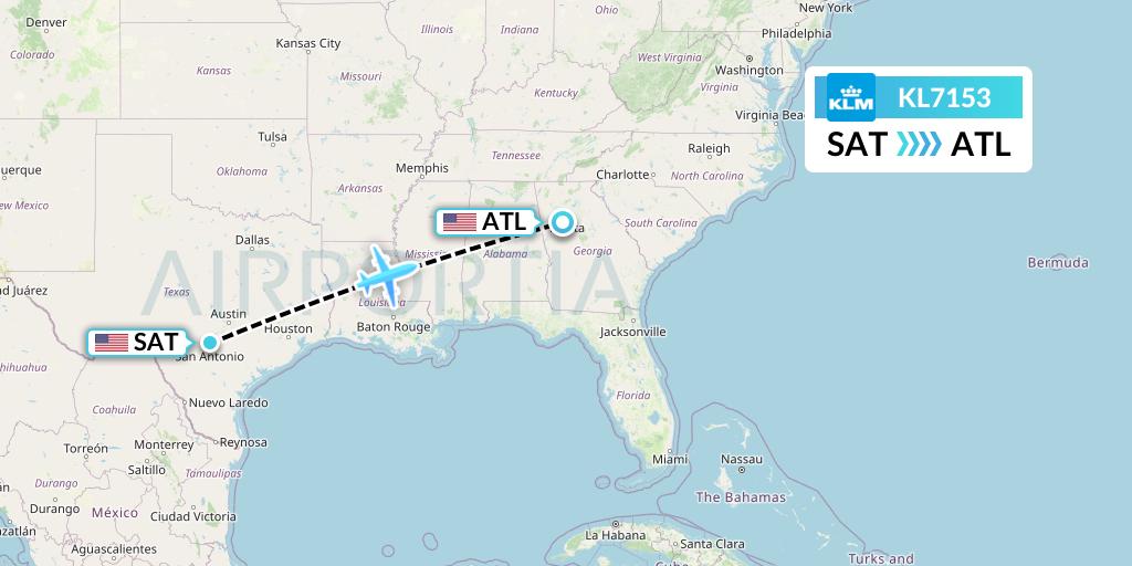 KL7153 KLM Flight Map: San Antonio to Atlanta