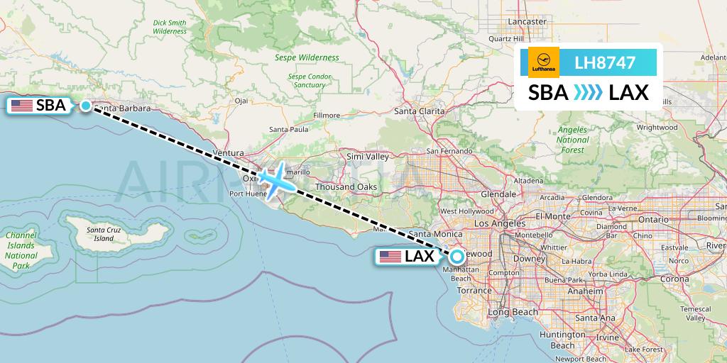 LH8747 Lufthansa Flight Map: Santa Barbara to Los Angeles