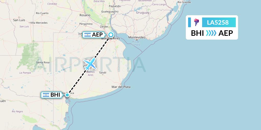 LA5258 LAN Airlines Flight Map: Bahia Blanca to Buenos Aires