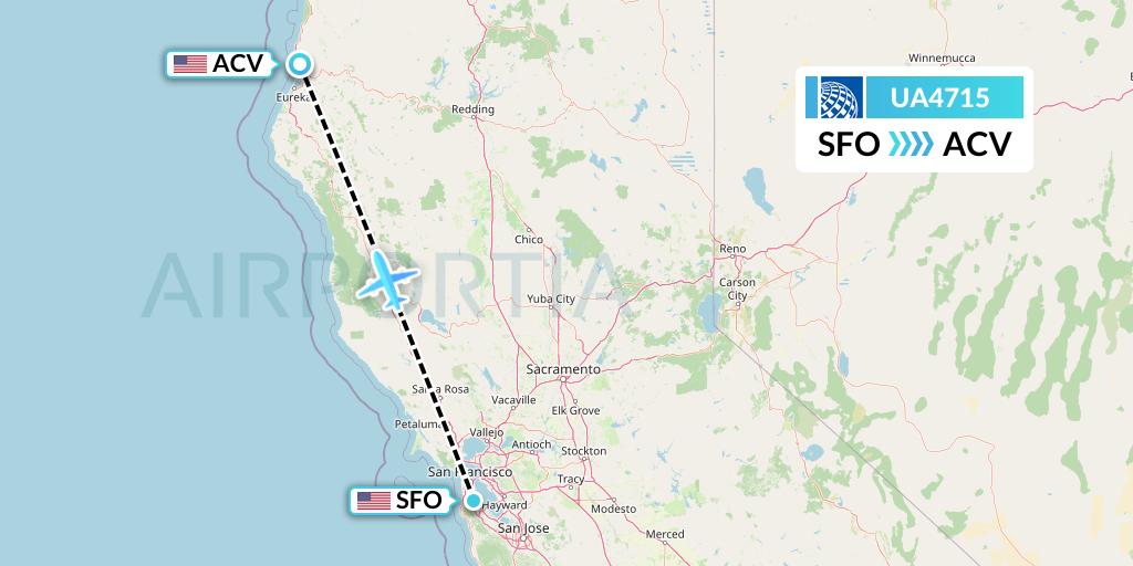 UA4715 United Airlines Flight Map: San Francisco to Eureka