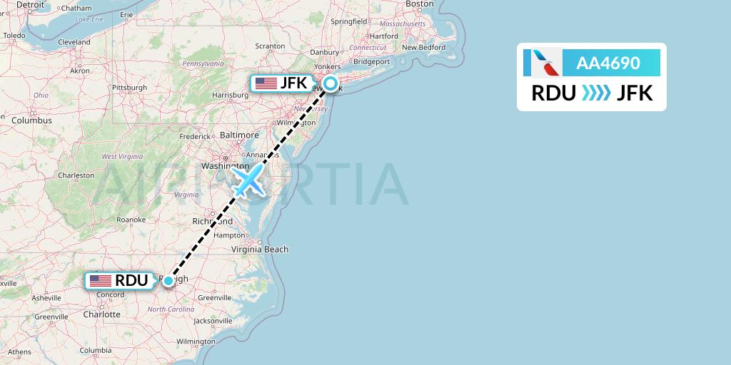 AA4690 American Airlines Flight Map: Raleigh-Durham to New York