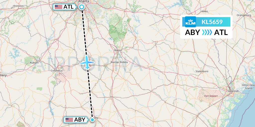 KL5659 KLM Flight Map: Albany to Atlanta