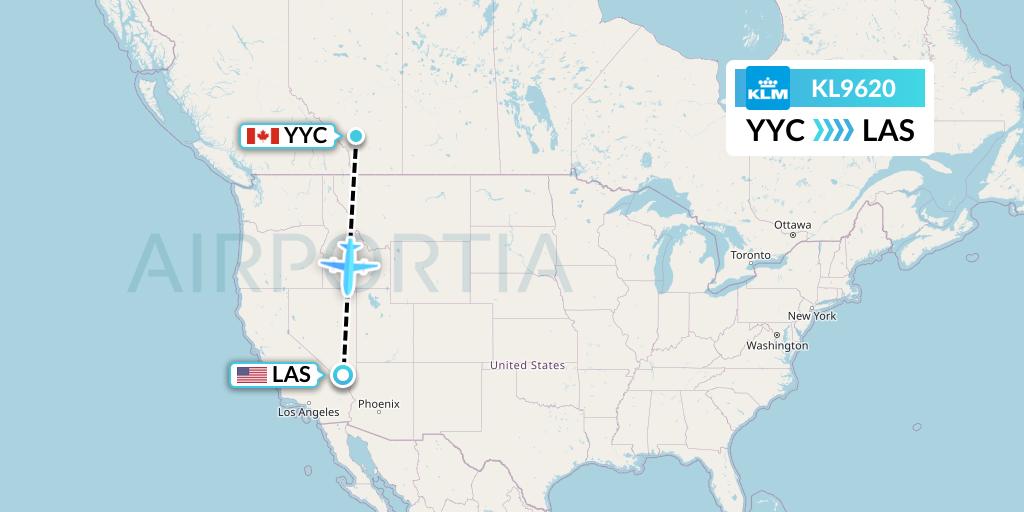KL9620 KLM Flight Map: Calgary to Las Vegas
