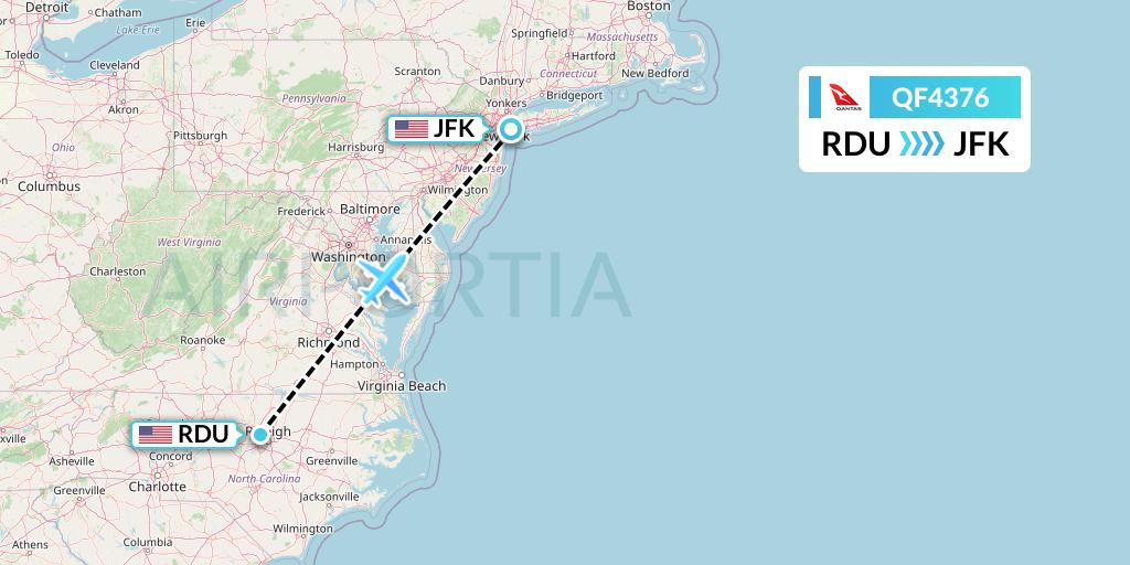 QF4376 Qantas Flight Map: Raleigh-Durham to New York