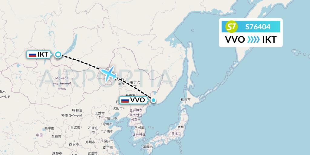 S76404 S7 Airlines Flight Map: Vladivostok to Irkutsk
