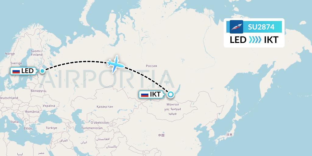 SU2874 Aeroflot Flight Map: St. Petersburg to Irkutsk