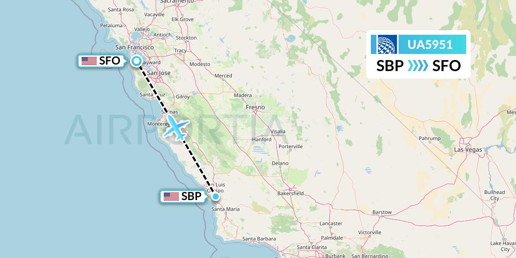 UA5951 United Airlines Flight Map: San Luis Obispo to San Francisco
