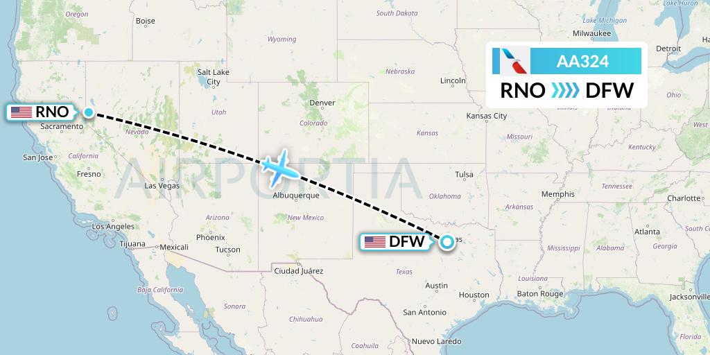 AA324 American Airlines Flight Map: Reno to Dallas