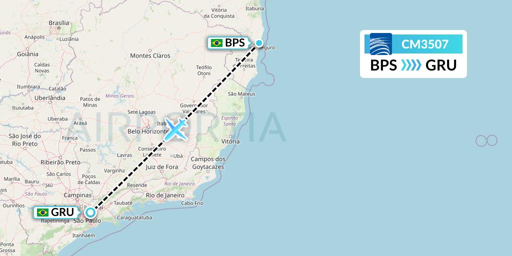 CM3507 Copa Airlines Flight Map: Porto Seguro to Sao Paulo