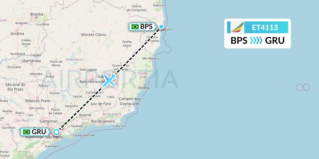 ET4113 Ethiopian Airlines Flight Map: Porto Seguro to Sao Paulo