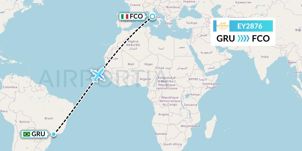 EY2876 Etihad Airways Flight Map: Sao Paulo to Rome